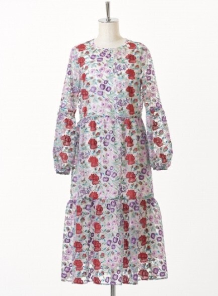 ADELLY Flower multi-color embroidery tiered dress
