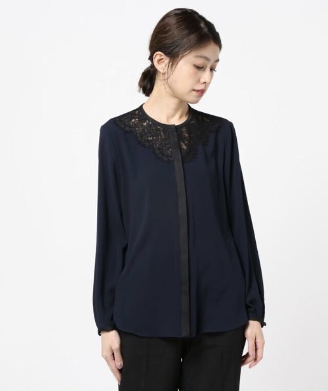 ANAYI バックサテンレース切替 ブラウス