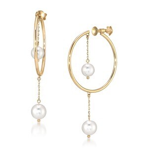 STAR JEWELRY K10 イヤリング PEARL HOOP&CHAIN EARRINGS