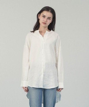 Allumer リネンバンドカラーロングシャツ