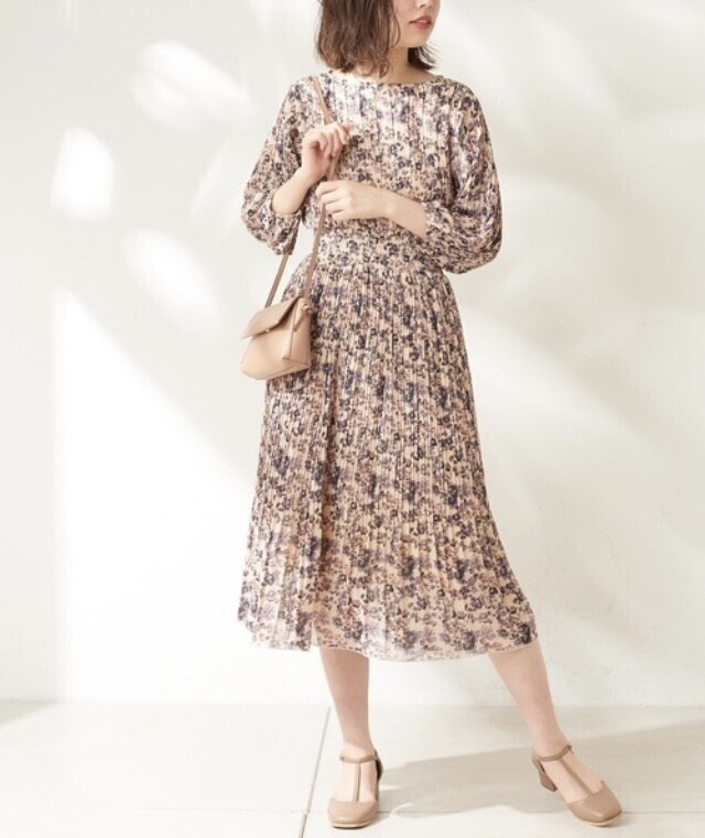 natural couture 総プリーツレディワンピース