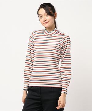Avan Lily ショルダーボタンボーダーハイネックトップス