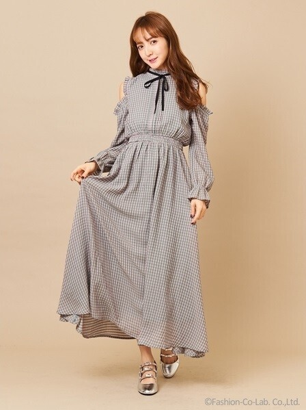 titty & Co. オープンショルダーチェックワンピース