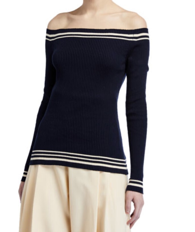 ADEAM OFF SHOULDER SAILOR KNIT TOP