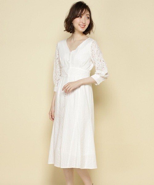 And Couture からみストライプ袖レースワンピース