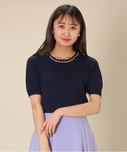 TRUDEA アイレット×パール使いニットプルオーバー