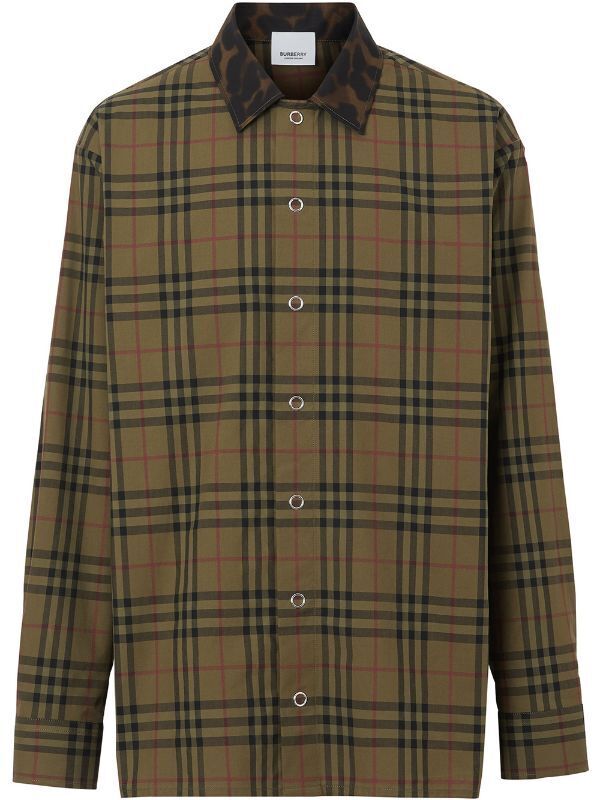 BURBERRY Contrast Collar Vintage Check Cotton Shirt
