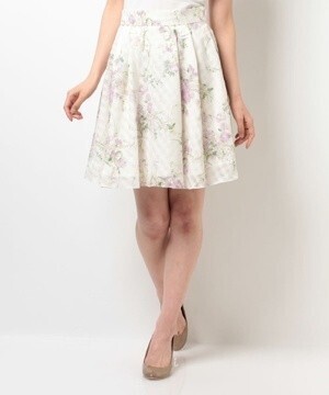 LAISSE PASSE シアーチェックボタニカルフラワースカート