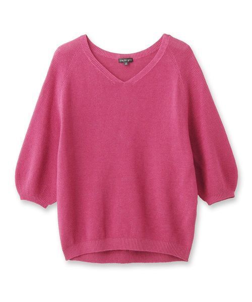 INDIVI 【ハンドウォッシュ】ボリュームスリーブホールガーメントニット