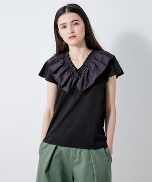 LANVIN en Bleu Ｖネックタフタカットソー