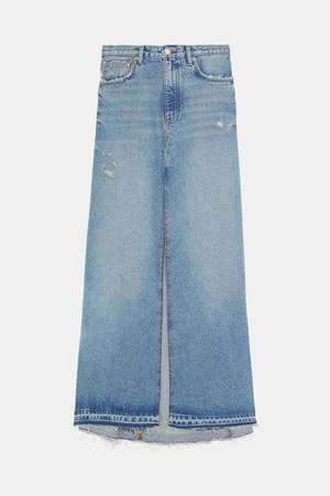 ZARA フロントスリット入りデニムスカート