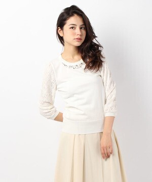 LAISSE PASSE 袖レースキリカエプルオーバー