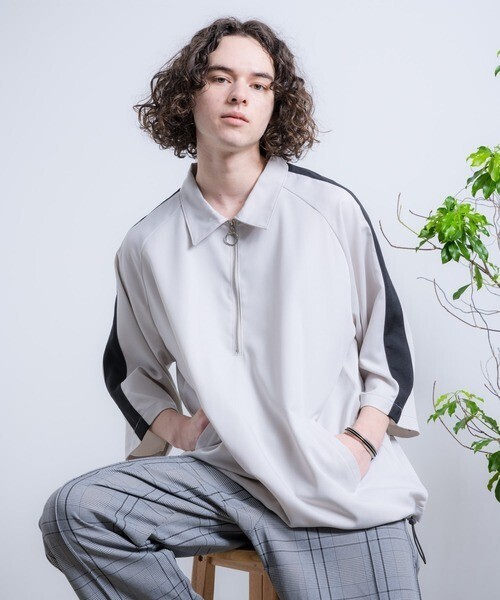 CASPER JOHN ハーフジップバルーンラグランT