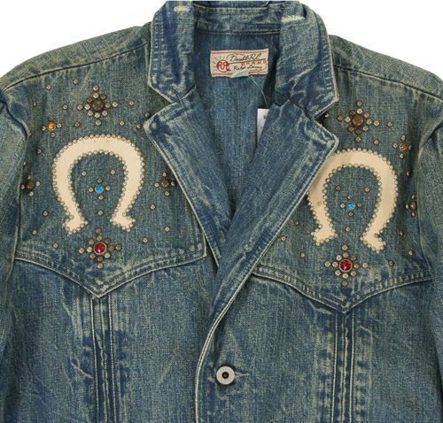 Ralph Lauren RRL Vintage Western Leather Denim Stud Jacket Blazer