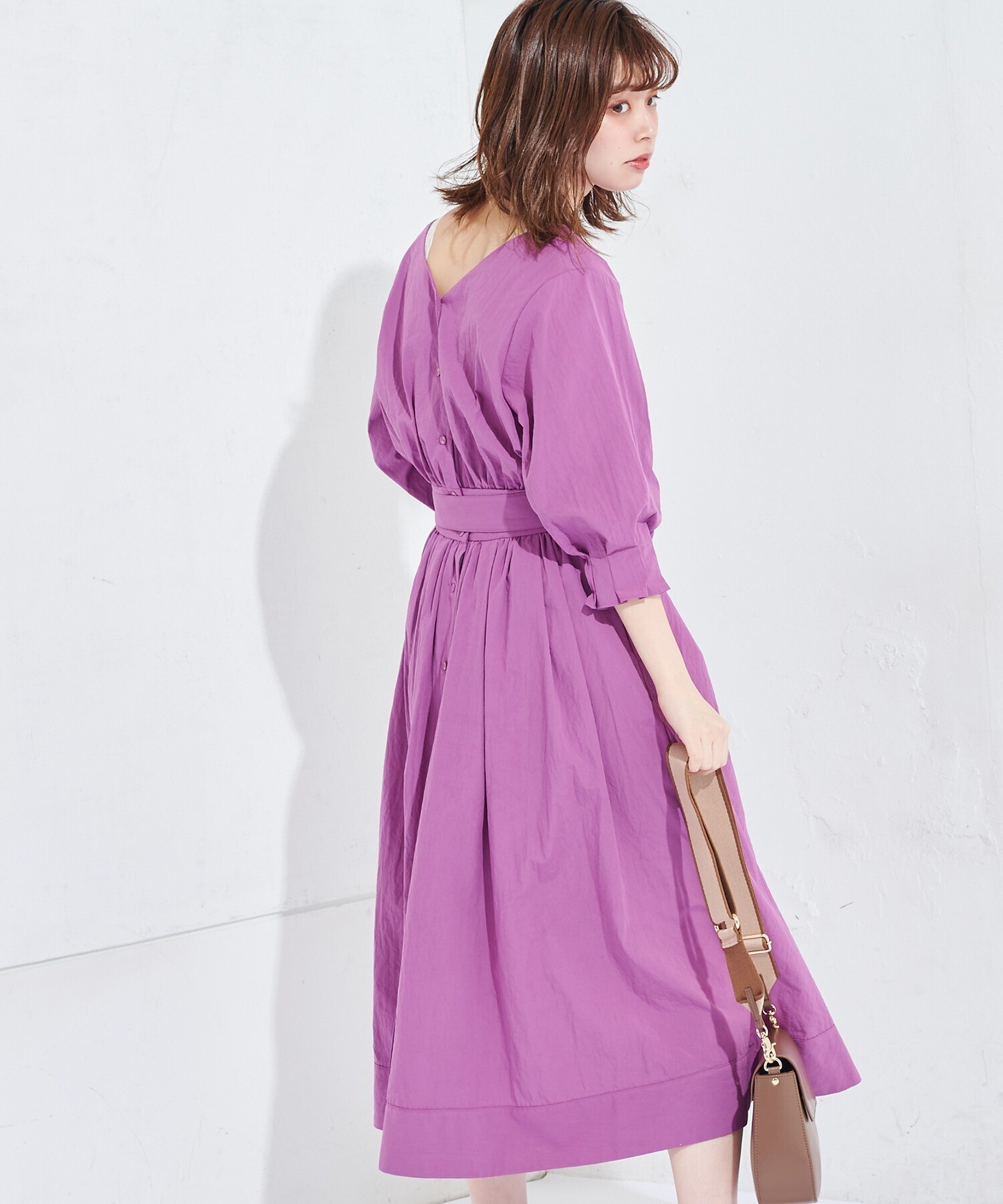 natural couture 袖口タック2Wayカシュクールワンピース
