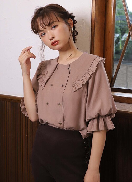 one after another NICE CLAUP 衿フリルダブルボタンブラウス