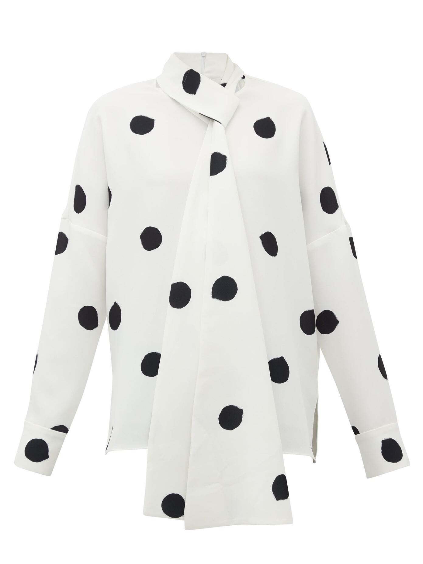 tibi Neck-tie polka-dot crepe top