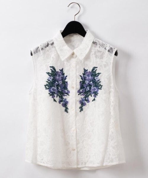 GRACE CONTINENTAL 刺繍レースシャツノースリーブ