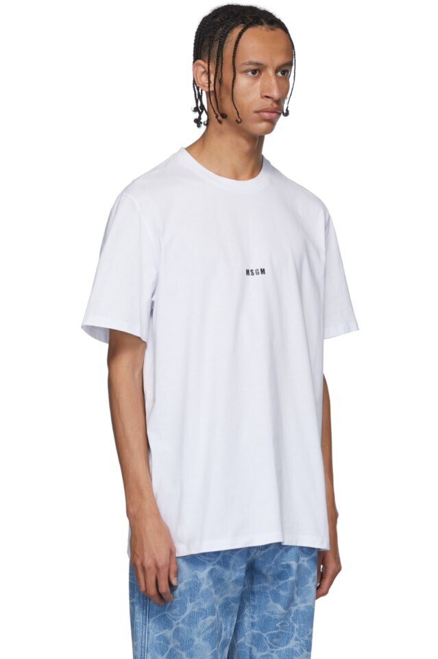 MSGM ホワイト マイクロ ロゴ T シャツ