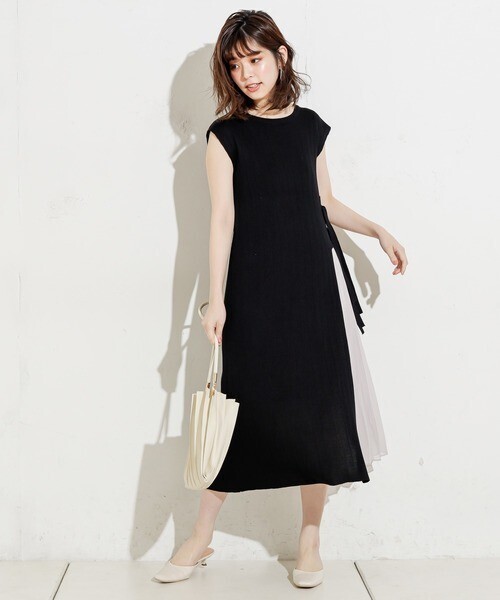 natural couture ロングリブ×プリーツキャミワンピースセット
