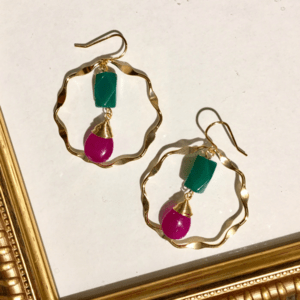 Brooklyn Charm グリーンアゲート×ジェイドウェーブサークルピアス(BCWER0001)