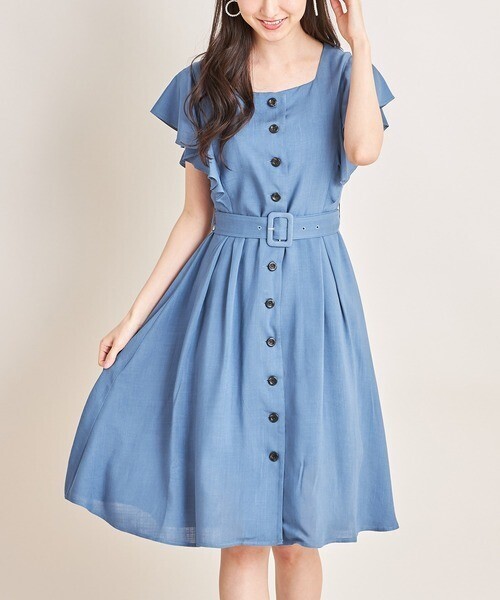 tocco ベルト付きスクエアネックラッフルワンピース