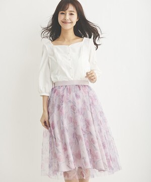 Debut de Fiore チュールプリントギャザースカート