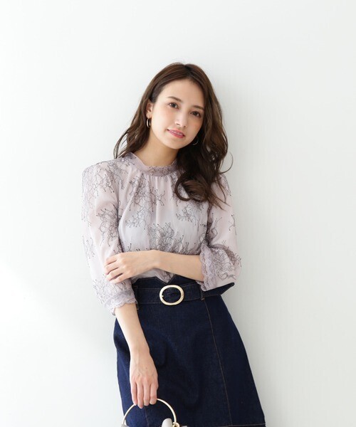 PROPORTION BODY DRESSING 《堀田茜さん着用》配色レースバックリボンブラウス