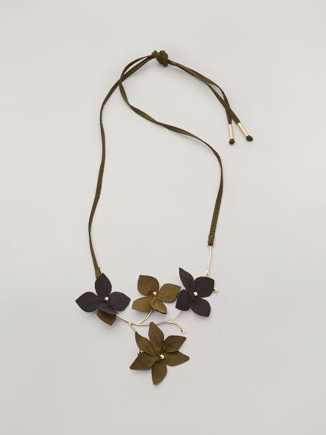 MARNI メタル FLORA ネックレス コントラストコットンフラワー付き