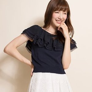 DOUBLE STANDARD CLOTHING R/Nダル糸オフショルダーニット(ネイビー)