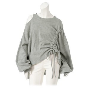夢展望 上質スウェットギャザー肩開きゆるトップス