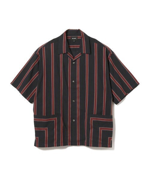 BEAMS ストライプ オープンカラー シャツ