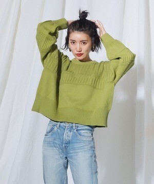LADYMADE リブ切り替えBIGニットプルオーバー