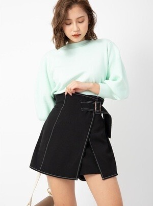 CECIL McBEE 配色ステッチラップスカート風パンツ
