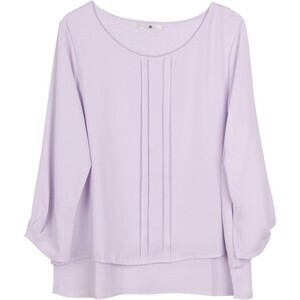 SUIT SELECT 【SL/7分袖】クルーネック/センターフロントプリーツカットソー/パープル