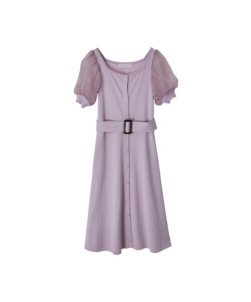 31 Sons de mode チュールスリーブベルトフレアニットワンピース
