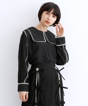 merlot 配色パイピングポイントブラウス