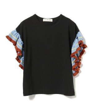 Ray BEAMS ライン フリルスリーブ クルーネック Tシャツ