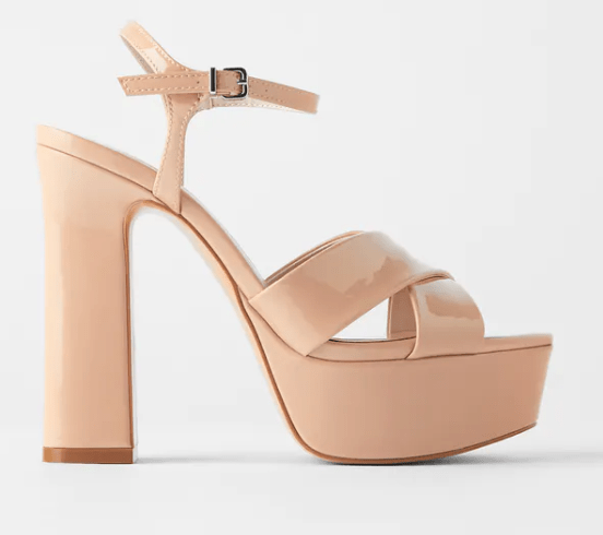 ZARA エナメルレザー風ハイヒールプラットフォームサンダル