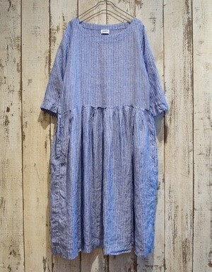ARMEN NAM1522LS LINEN ST BOAT NECK PLEATS 3/4SL DRESS | ARMEN | BUCOLIC&amp;amp;FROLIC オンラインストア