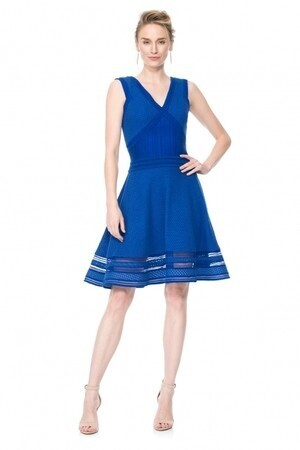 TADASHI SHOJI TADASHI SHOJI ONLINE SHOP / ブルー　Vネック　フレアーミディアムドレス