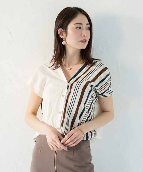 Loungedress バイカラーフレンチブラウス