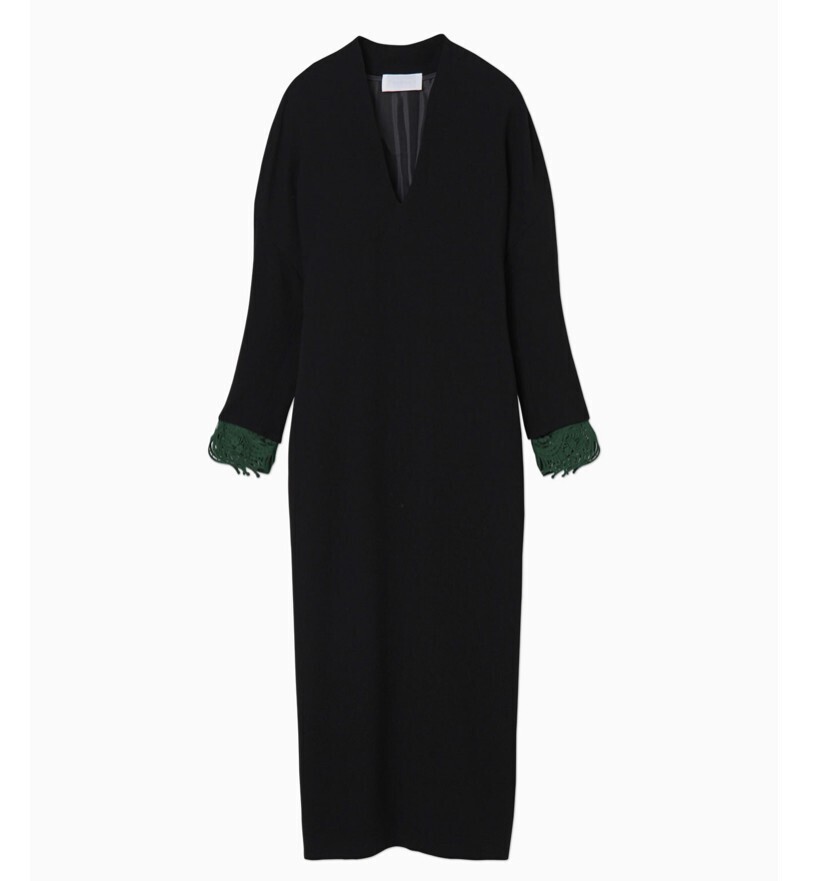 mame kurogouchi Embroidery Cuffs V-Neck Dress
