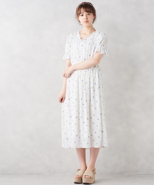 OLIVE des OLIVE 花柄刺繍ワンピース