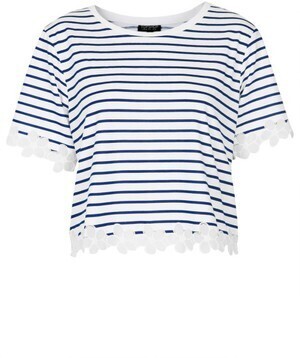 TOPSHOP Striped Daisy Organza Tee in Blue