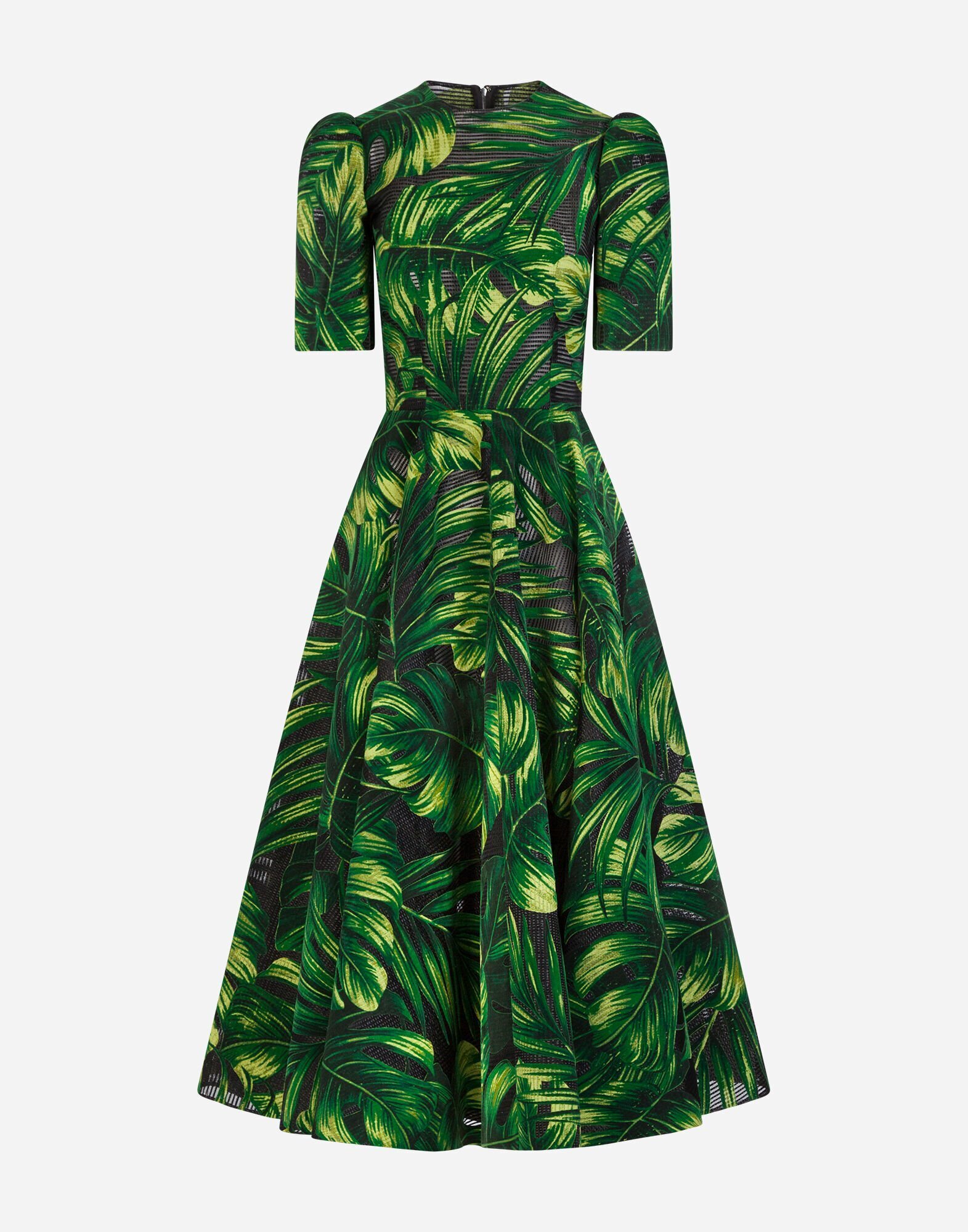 Dolce & Gabbana ロンゲットドレス ラフィアジャカード リーフフロックプリント