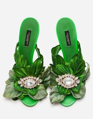 Dolce & Gabbana ミュール サテン リーフアップリケ＆ジュエリーエンブロイダリー