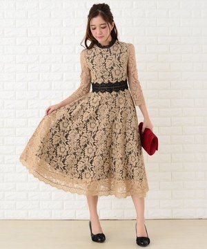LACE LADIES ミモレ丈総レースパーティードレス
