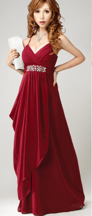 DressLine エレガントシルエ シフォンドレープ ロングドレス