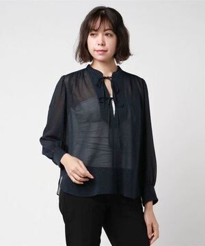 Ravissant Laviere 箔ドット楊柳リボンブラウス